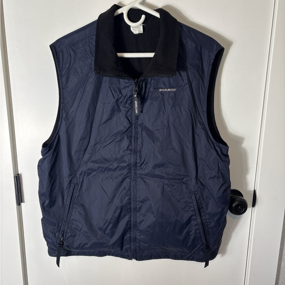 Woolrich John and Rich Reversible Outdoor Vest Size L Navy Nylon Fleece Hiking